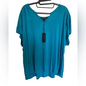 NWT Cable & Gauge Teal Short Sleeve V-Neck Tunic Plus Size 1X *See Note